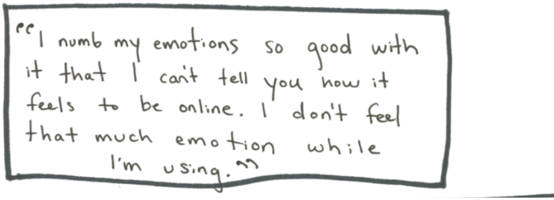 I numb my emotions so good with it that I can't tell you how it feels to be online. I don't feel that much emotion while I'm using.